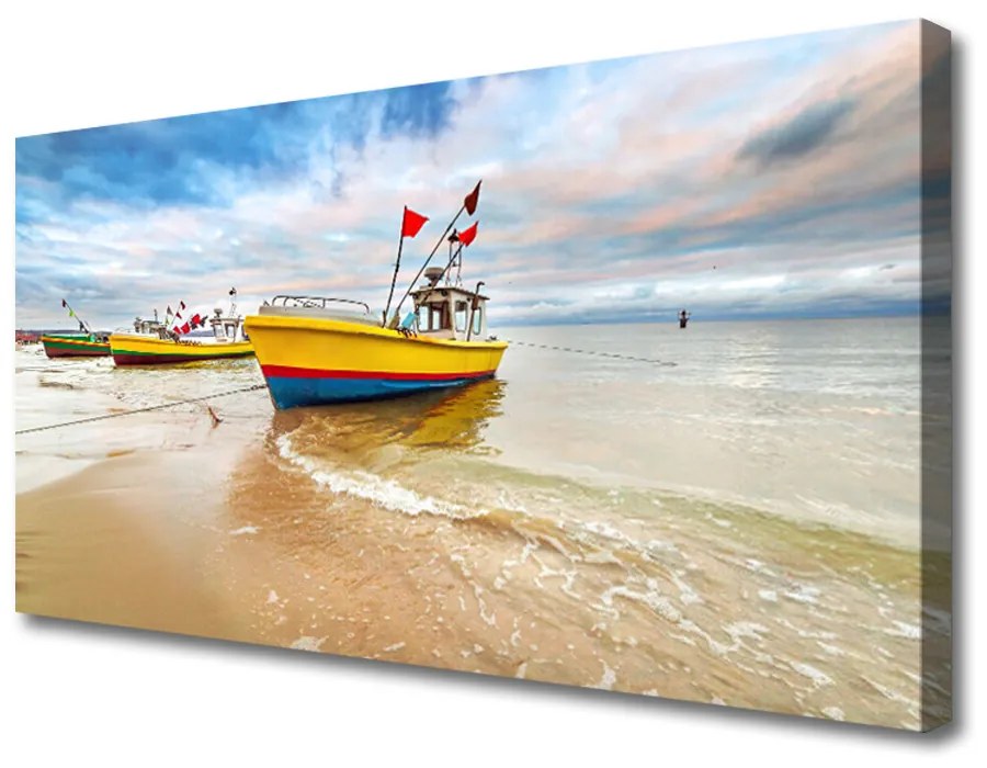 Obraz Canvas Loďky pláž more krajina 100x50 cm