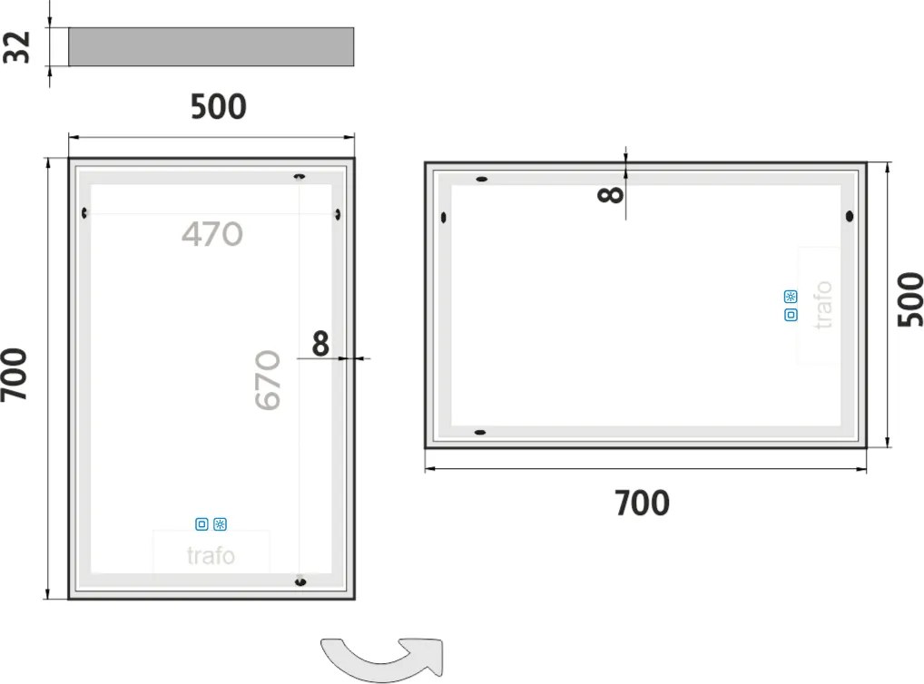 Nimco Biele LED zrkadlo 500x700 s dvoma dotykovými senzormi - ZPB 13001VX-05