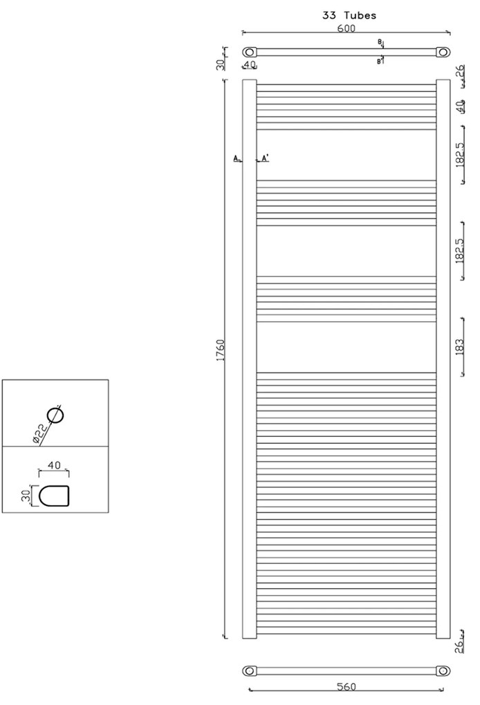 Aqualine Sapho, ALYA vykurovacie teleso rovné 600x1760mm, 736W, chróm, 1120-12