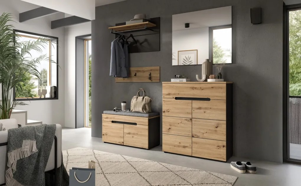 Dvojdielny šatníkový panel Cano, 80 cm, šedá/dub artisan