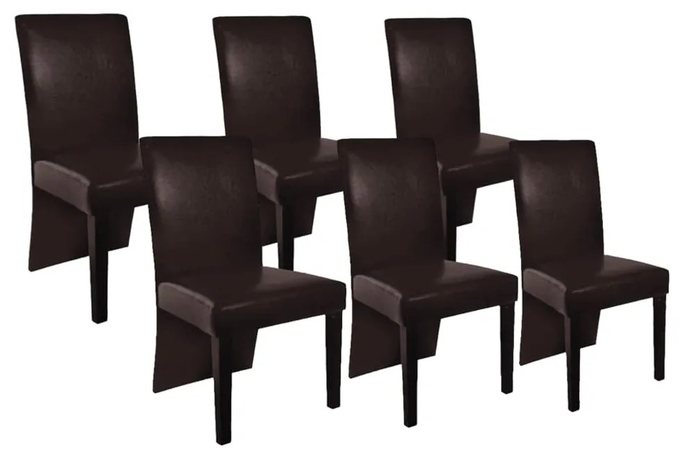 vidaXL Jedálenské stoličky 6 ks, tmavohnedé, umelá koža