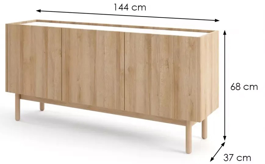 Komoda Boho La 144x68 cm dub riviéra/biely mramor