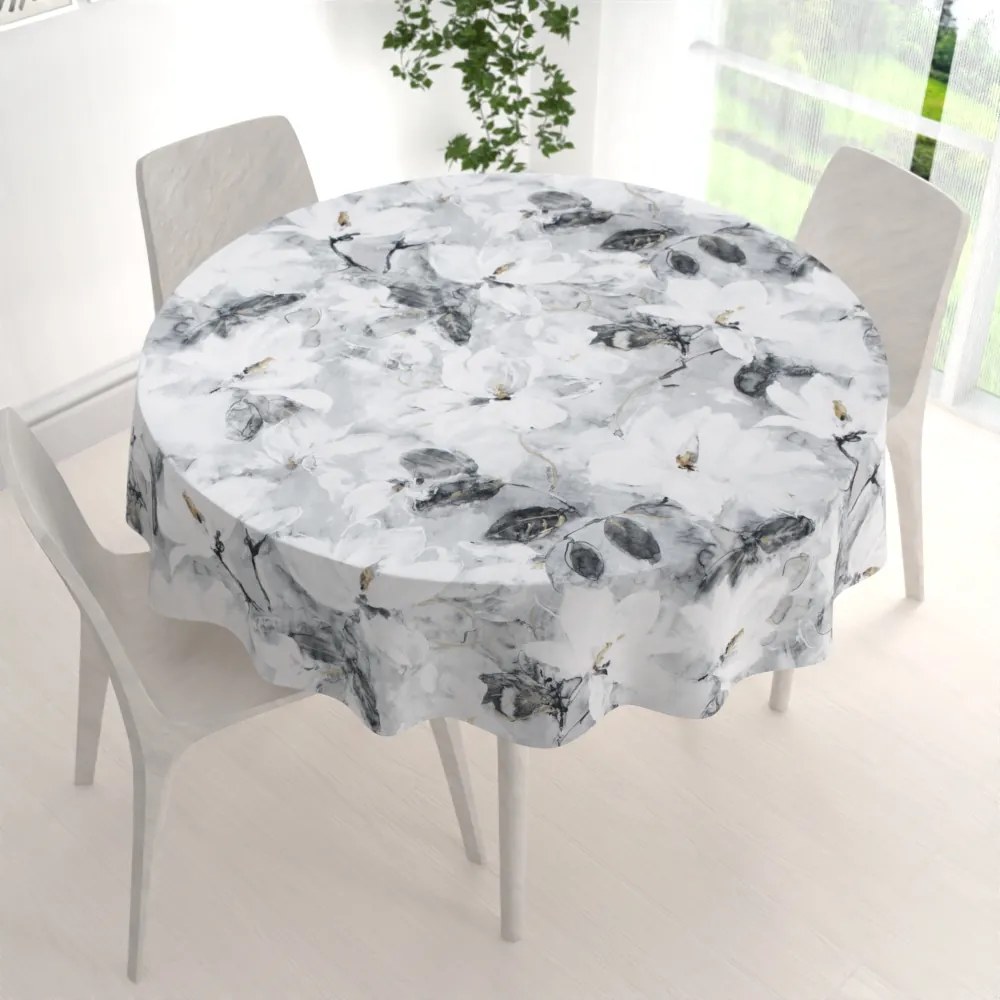 Biante Zamatový okrúhly obrus Tamara TMR-006 Designové kvety na sivom Ø 120 cm