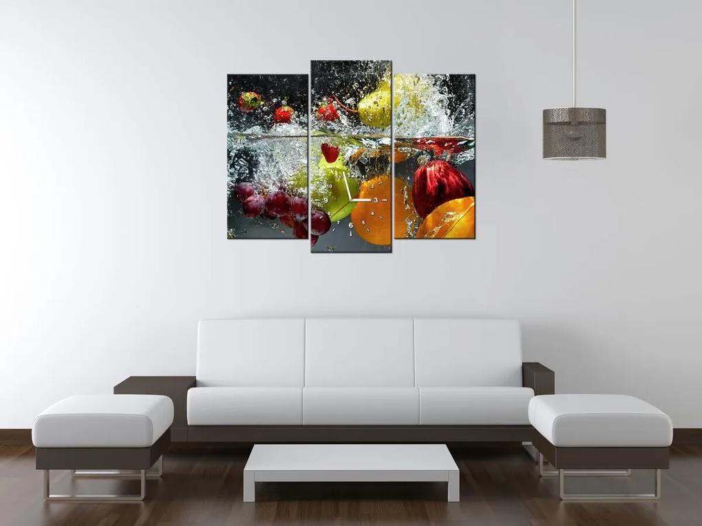 Gario Obraz s hodinami Sladké ovocie - 3 dielny Rozmery: 90 x 30 cm