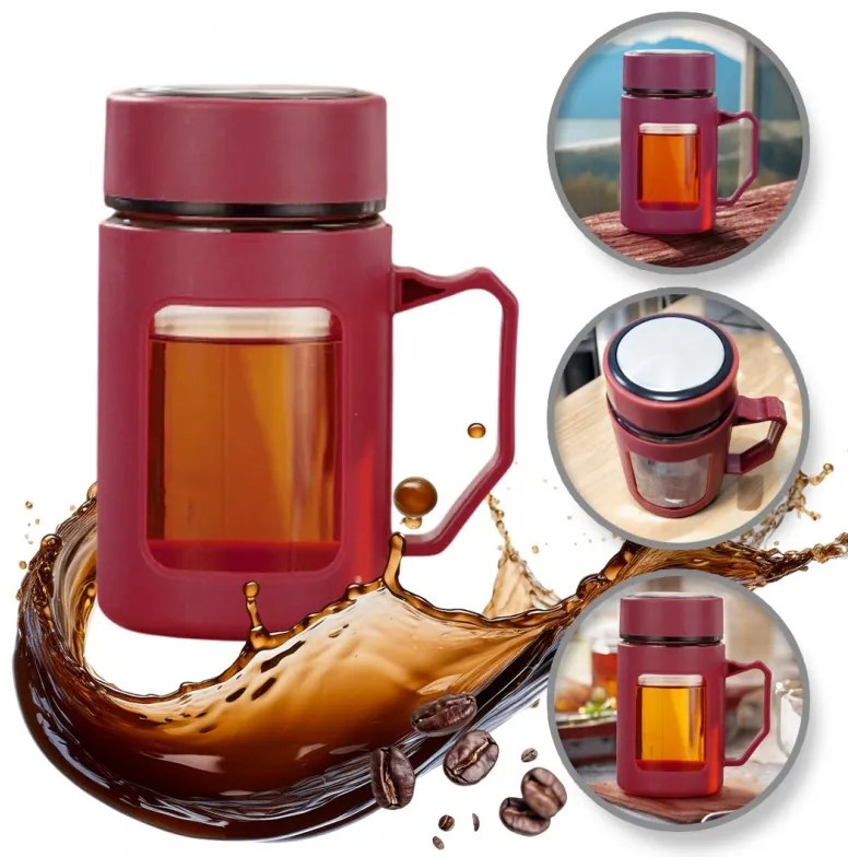 Sklenená fľaša s uchom BREW 500 ml, červená