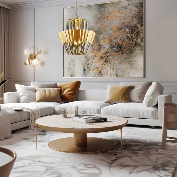 Luster na reťazi DONNA 9xE14/40W/230V pr. 45 cm zlatá