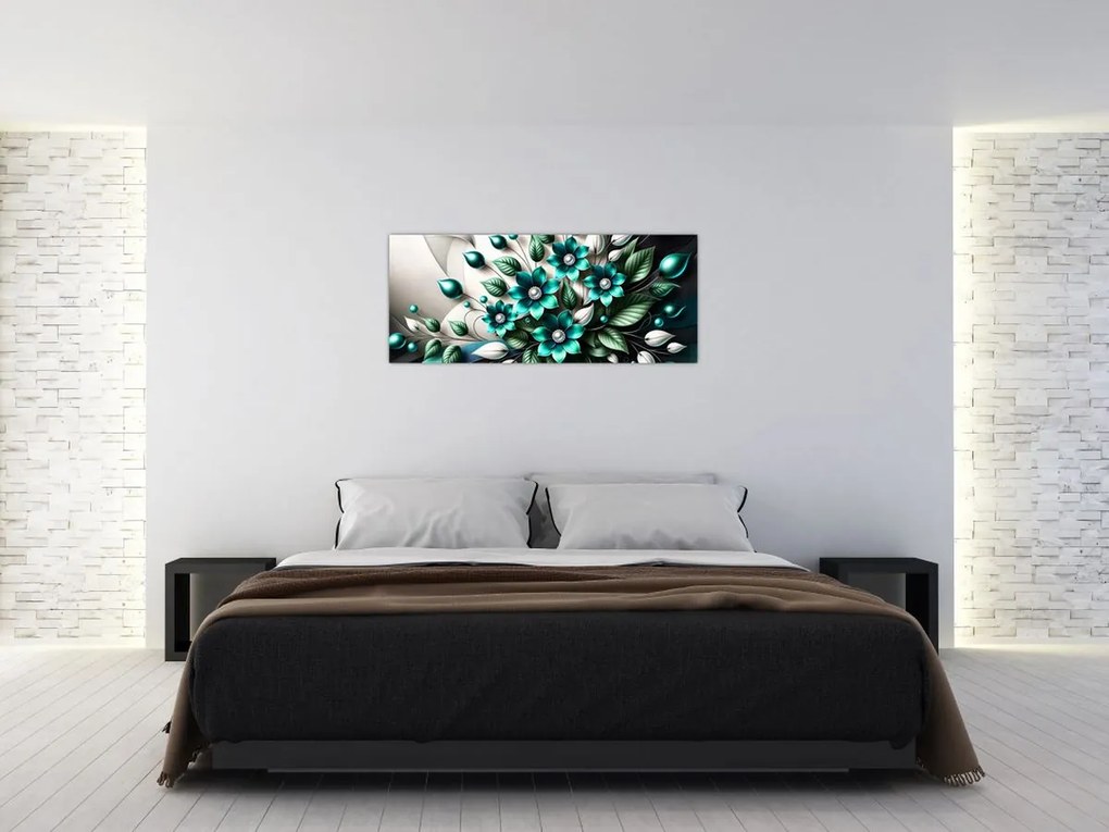 Obraz - 3D tyrkysové kvety (120x50 cm)