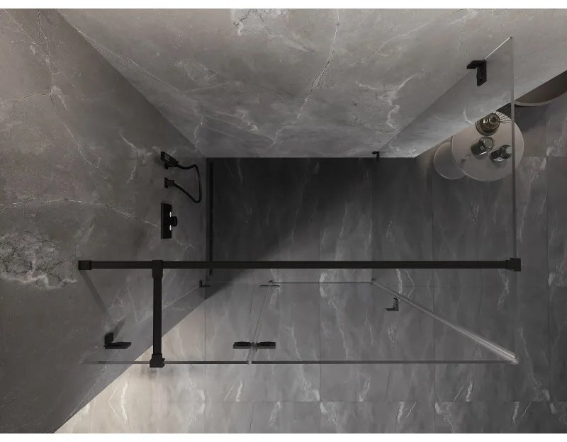 Mexen Lunar T, sklápací sprchový kút ľavý 110 x 90 cm, 8mm číre sklo, čierny profil, 834T-110-090-70-00-L