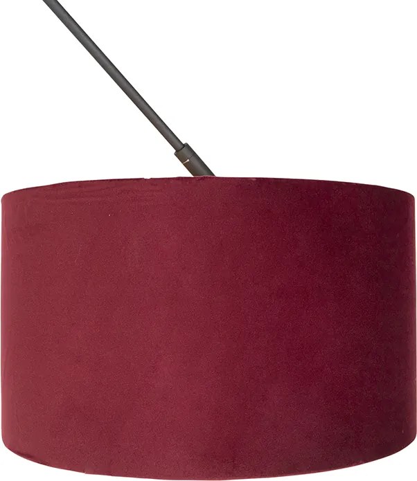 Závesné svietidlo čierne s červeným zamatovým tienidlom so zlatom 35 cm - Blitz