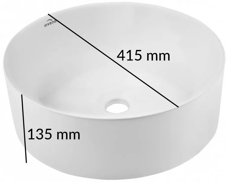 Invena Keto, keramické umývadlo na dosku 420x420x135 mm, biela lesklá, INV-CE-14-001-C