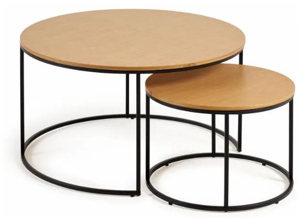 Okrúhle konferenčné stolíky v súprave 2 ks s doskou v dubovom dekore ø 80 cm Yona - Kave Home