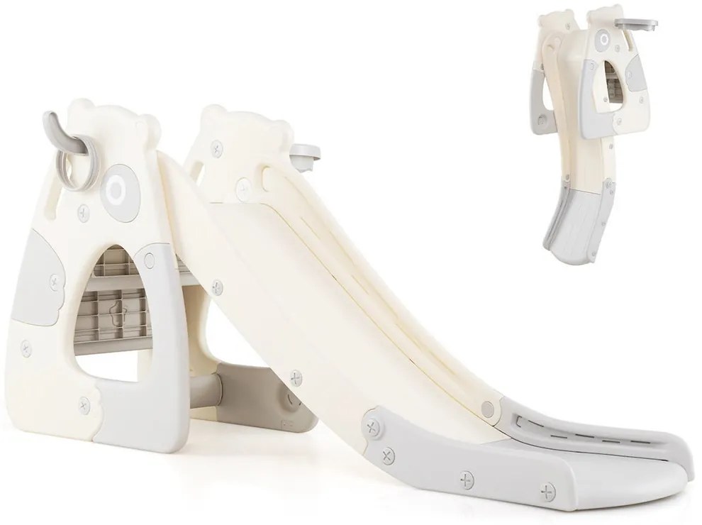 Skladacia šmýkačka s basketbalovým košom a krúžkami