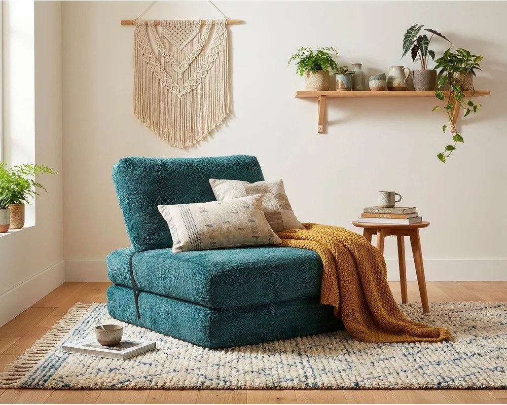 Zelenomodré rozkladacie kreslo z textílie buklé Faster – Mauro Ferretti