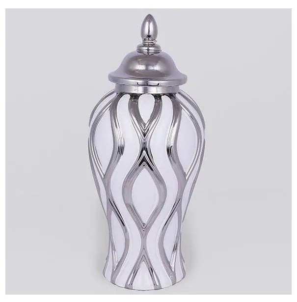 Keramická dóza 35x18,5 cm strieborná/biela