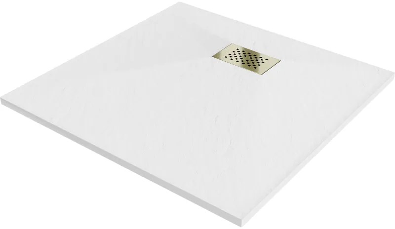Mexen Hugo, štvorcová sprchová vanička SMC 70 x 70 cm, biela, zlatá krytka, 42107070-G