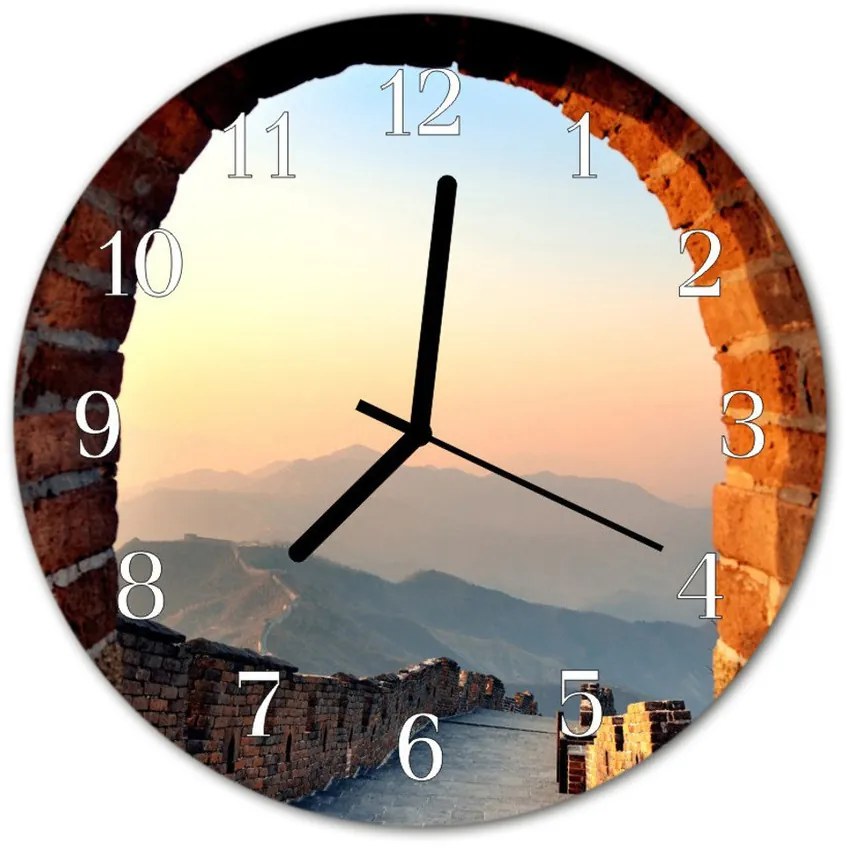 Nástenné sklenené hodiny Veľký čínsky múr fi 30 cm