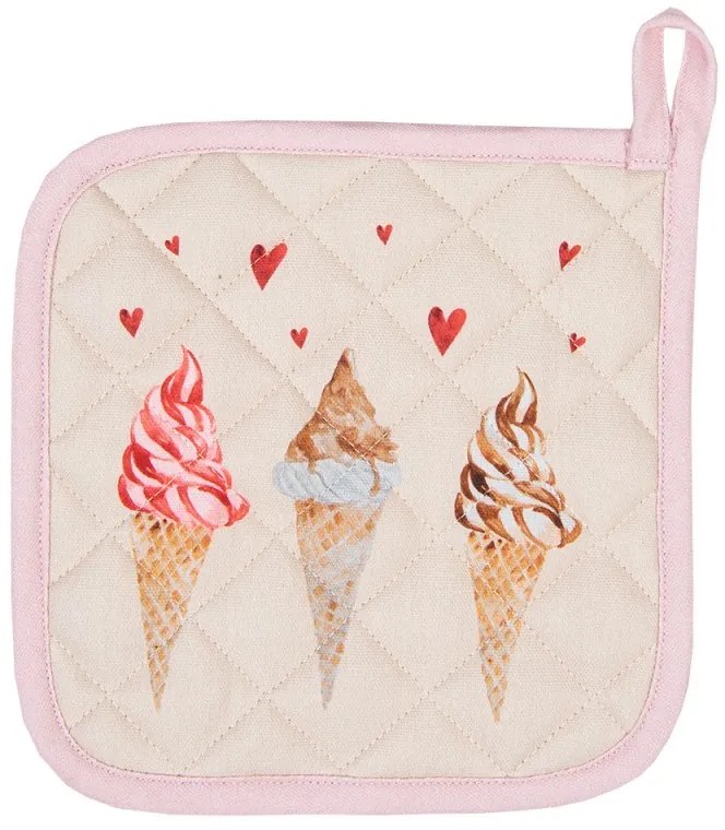 Béžová bavlnená detská chňapka - podložka so zmrzlinou Frosty And Sweet - 16 * 16 cm