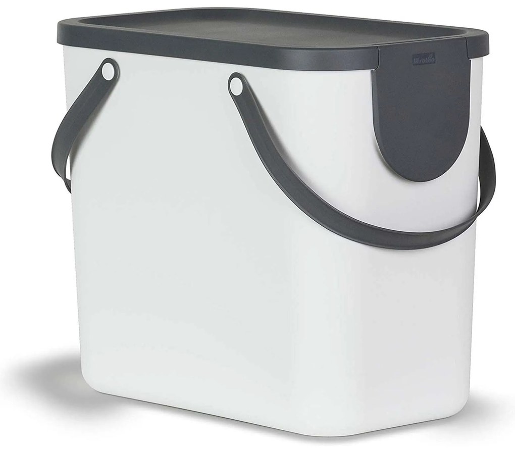 Odpadkový kôš stohovateľný, s nálepkami ALBULA, 25 l, biely/antracit