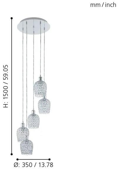 Eglo 94898 - Luster na lanku BONARES 1 5xE27/60W/230V