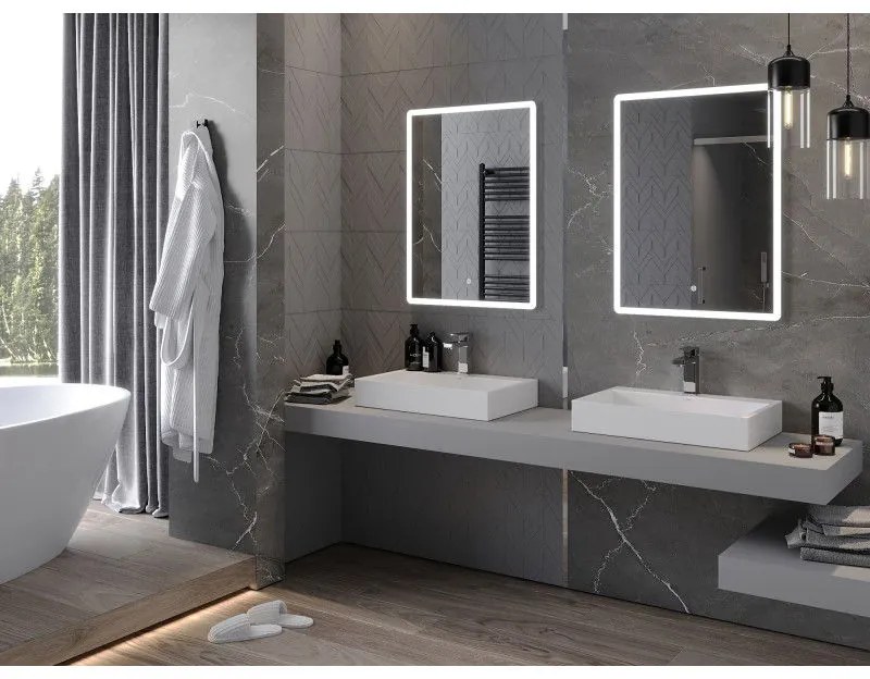 Mexen Navia, LED kúpeľňové zrkadlo s podsvietením 60 x 80 cm, 6000K, ochrana proti zahmlievaniu, 9803-060-080-611-00