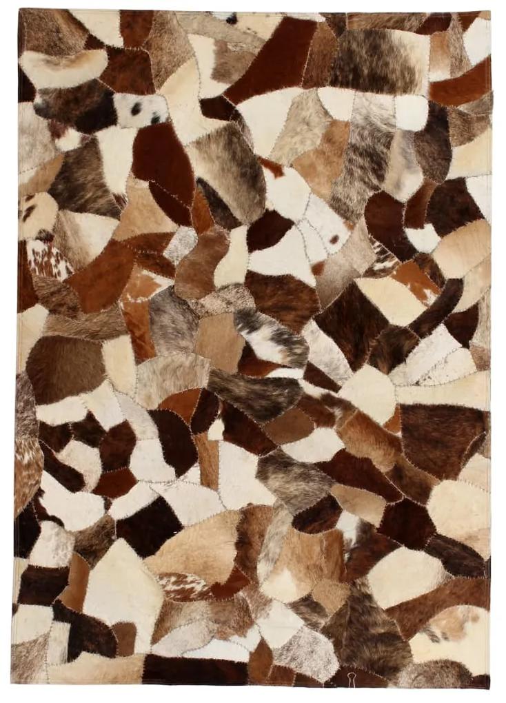 vidaXL Patchwork koberec z kúskov kože, 80x150 cm, hnedo-biely