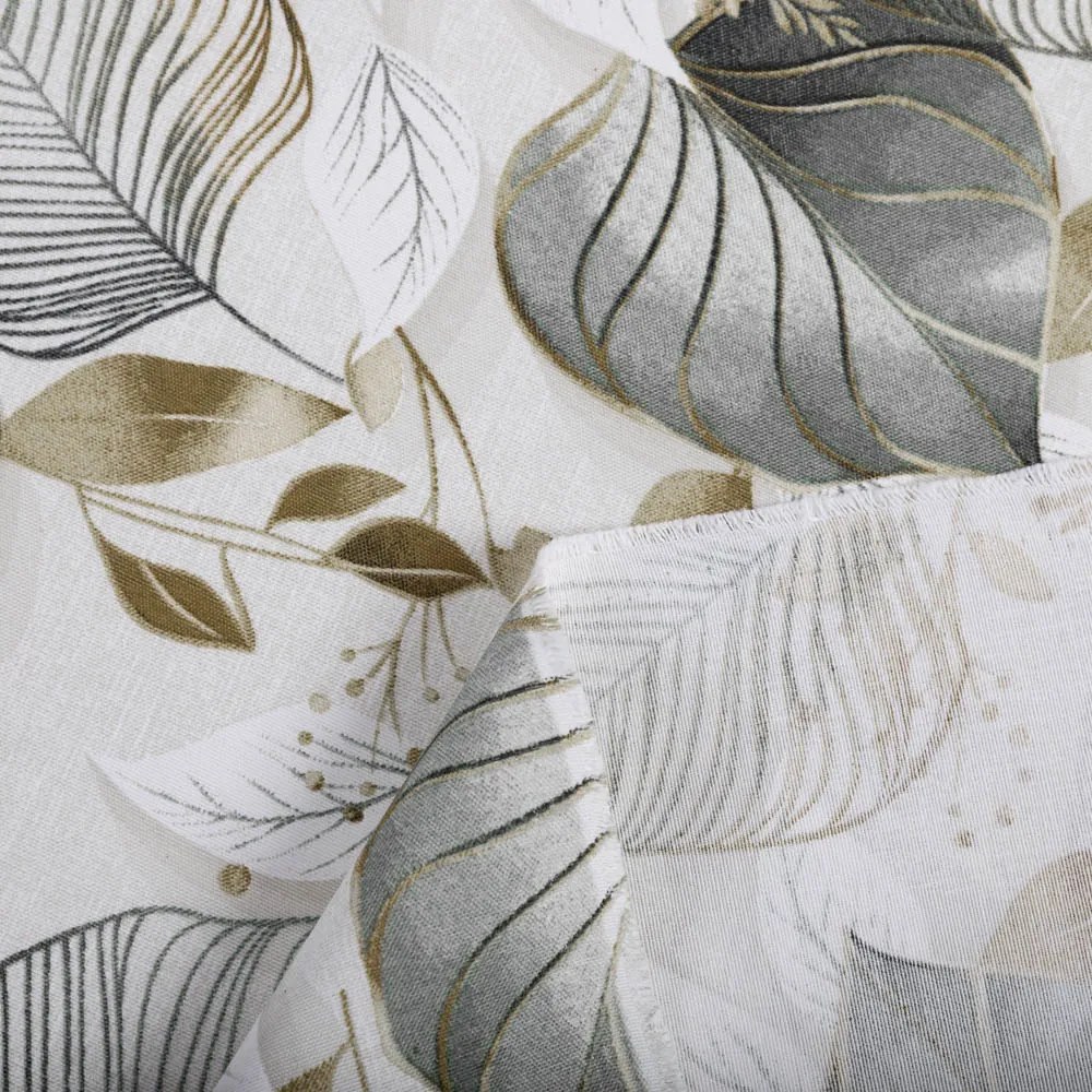 Biante Dekoračný záves Leona LN-173 Sivé listy na režnom 130x230 cm