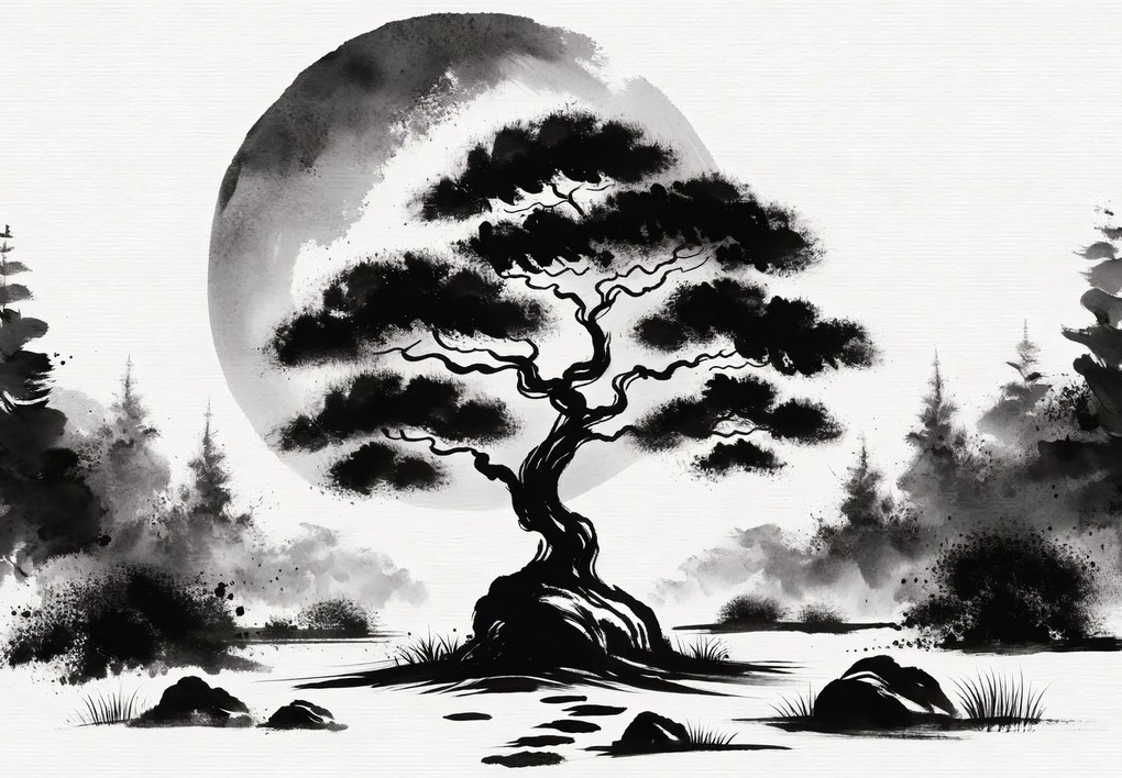 Fototapeta - Čiernobiela bonsai (147x102 cm)