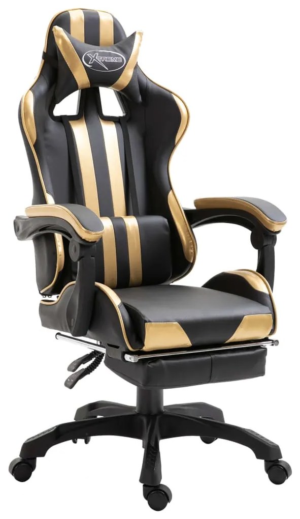 vidaXL Herná stolička s opierkou na nohy, zlatá, umelá koža