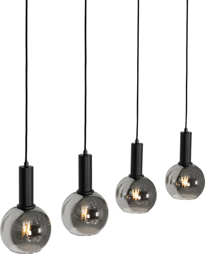 Závesné svietidlo v štýle Art Deco čierne s dymovým sklom 4-svetlo - Josje