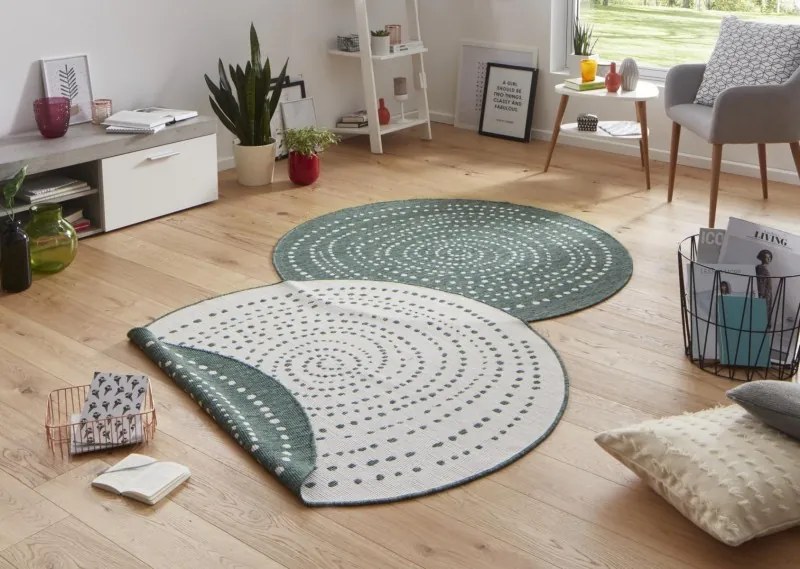 Hanse Home, Kusový koberec Twin-Wendeteppiche 103111 grün creme kruh – na von aj na doma, 140x140 (priemer) kruh, zelená, chodba / predsieň