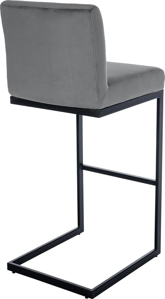 Barová stolička Hopewell B - zamat, čierny rám - tmavo šedá