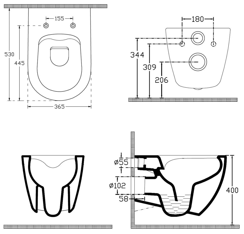Isvea, INFINITY závesná WC misa, Rimless, 36,5x53cm, antracit, 10NF02001-2C