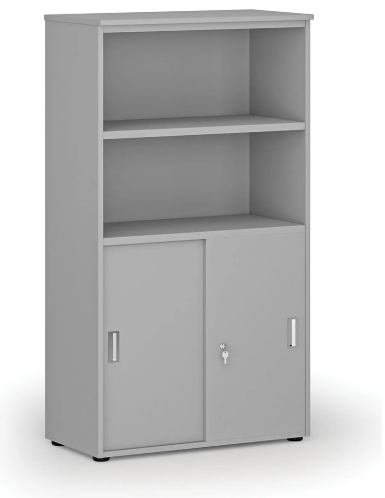 Kombinovaná kancelárska skriňa PRIMO GRAY, zasúvacie dvere na 2 poschodia, 800 x 420 x 1434 mm, sivá