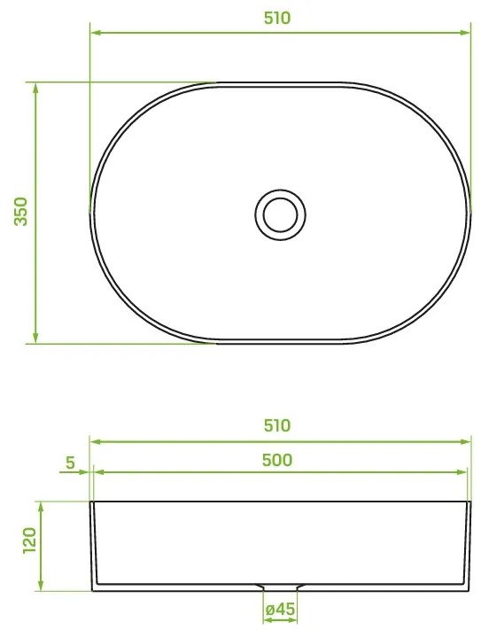 Laveo Desna, umývadlo na dosku 500x350x120 mm, čierna matná, LAV-VUD_B250