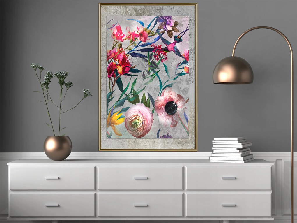 Artgeist Plagát - Rustic Flowers [Poster] Veľkosť: 20x30, Verzia: Zlatý rám s passe-partout