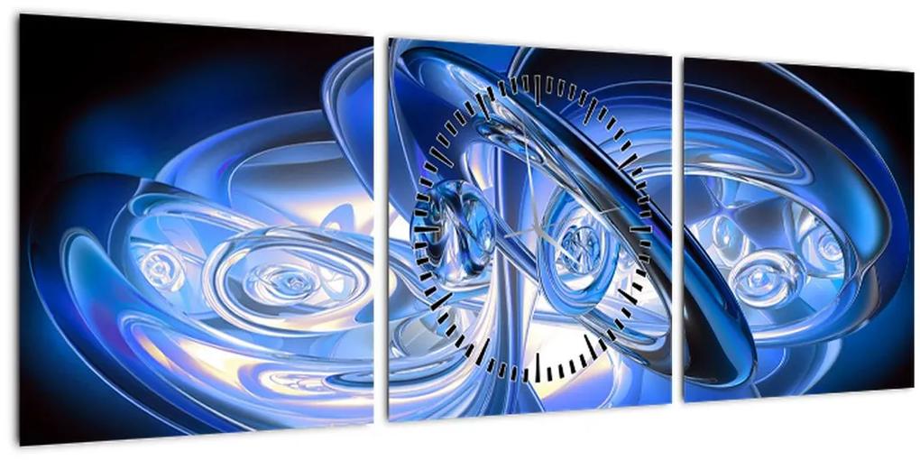 Modrý abstraktný obraz (s hodinami) (90x30 cm)