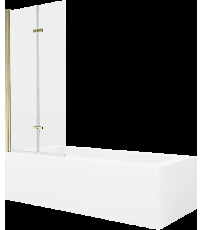 Mexen Vega obdĺžniková vaňa 160 x 70 cm s obkladom a 2-krídlovou zástenou 80 cm, Transparentné, Zlatá - 550116070X9208025000