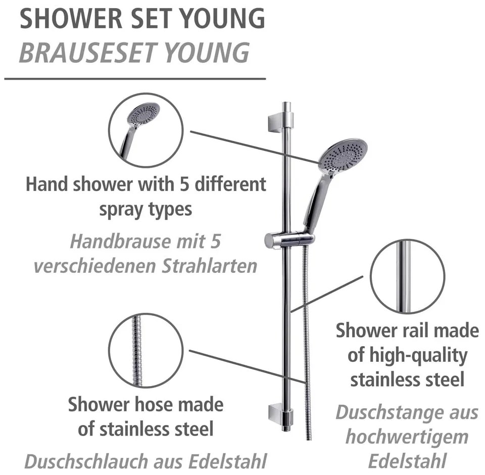 Sprchový set z nerezovej ocele v lesklej striebornej farbe 66 cm Young - Wenko