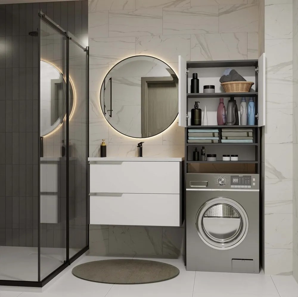 Kúpeľňová skrinka nad práčku POLA DK biela/antracitová