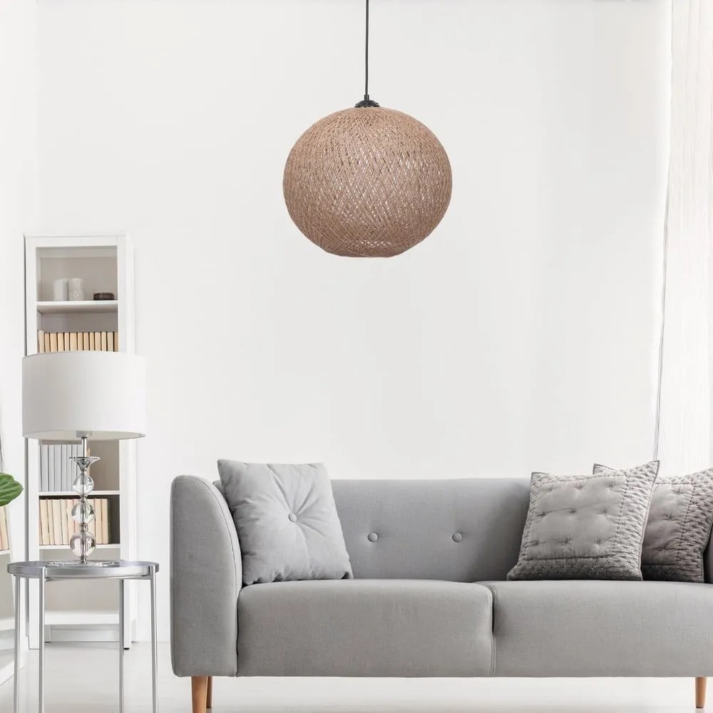 Béžové závesné svietidlo s tienidlom z juty ø 38 cm – Opviq lights