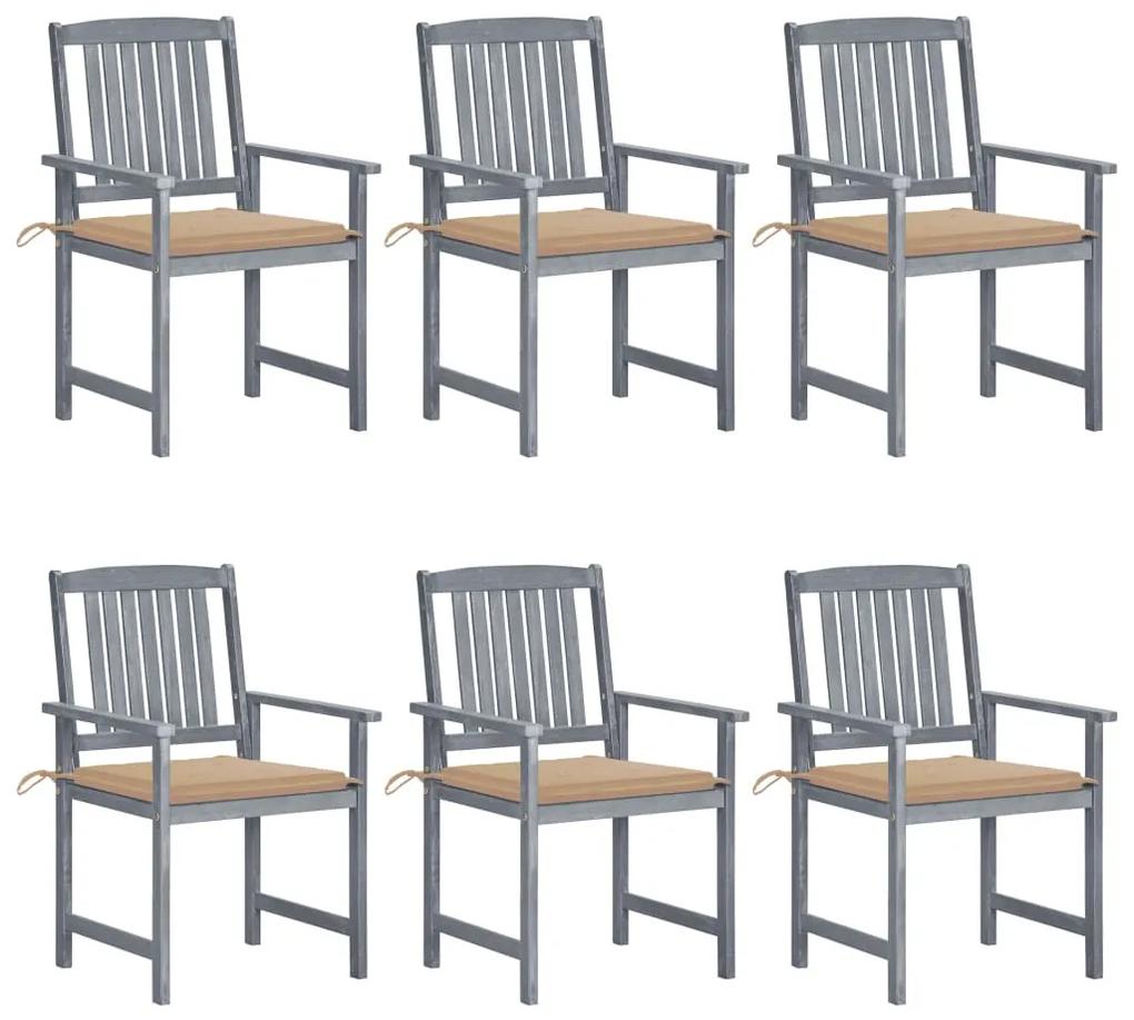 Záhradné stoličky s podložkami 6 ks akáciový masív sivé 3078210