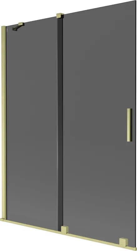 Mexen Velar, 2-krídlová posuvná vaňová zástena 130 x 150 cm, 8mm šedé sklo, zlatá matná, 896-130-000-41-55