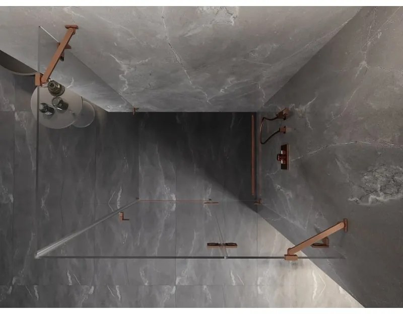 Mexen Lunar, 1-krídlový sprchový kút, pravý, 85 x 70 cm, 8mm číre sklo, medený profil, 834-085-070-65-00-P