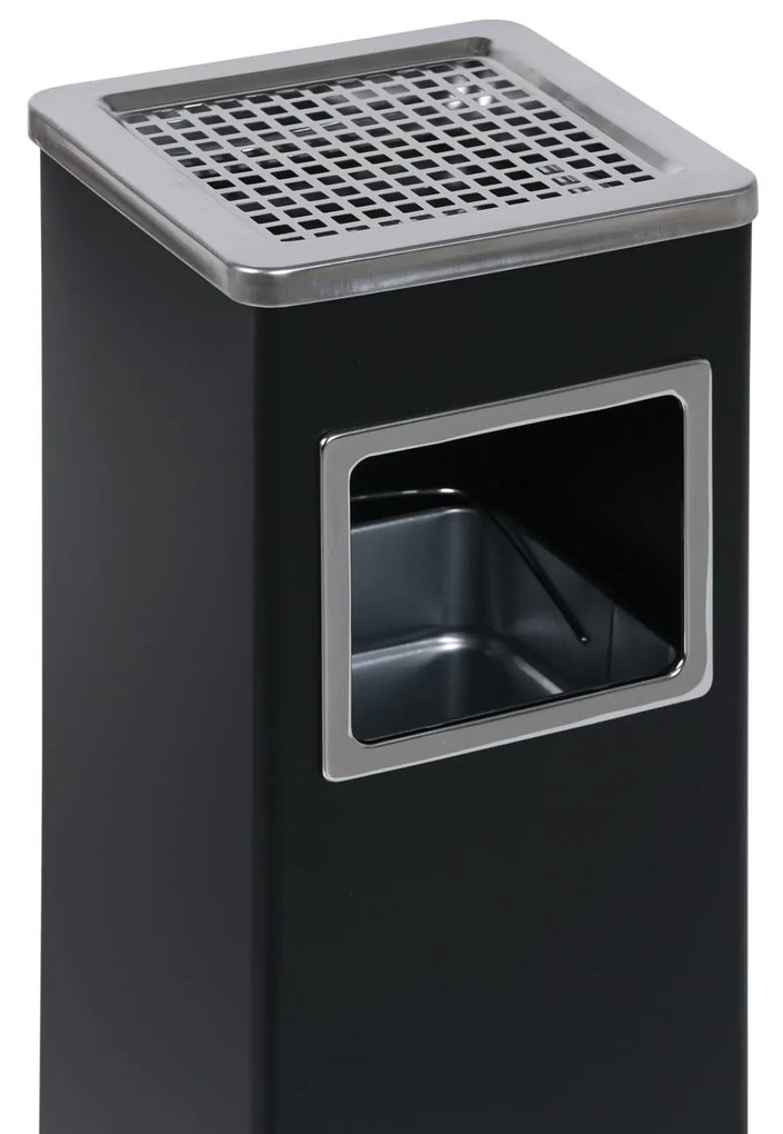Odpadkový kôš s popolníkom a vnútornou nádobou, 11,5 l, čierny / nerez