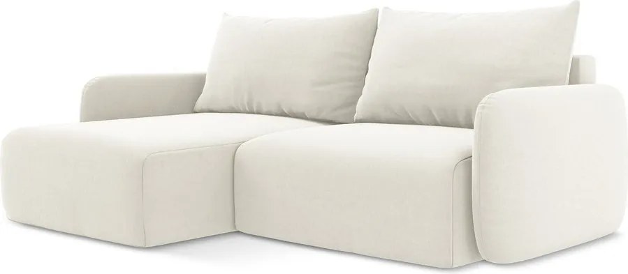 Krémovobiela zamatová rozkladacia/s úložným priestorom rohová pohovka (ľavý roh/s leňoškou) Kalena – Makamii