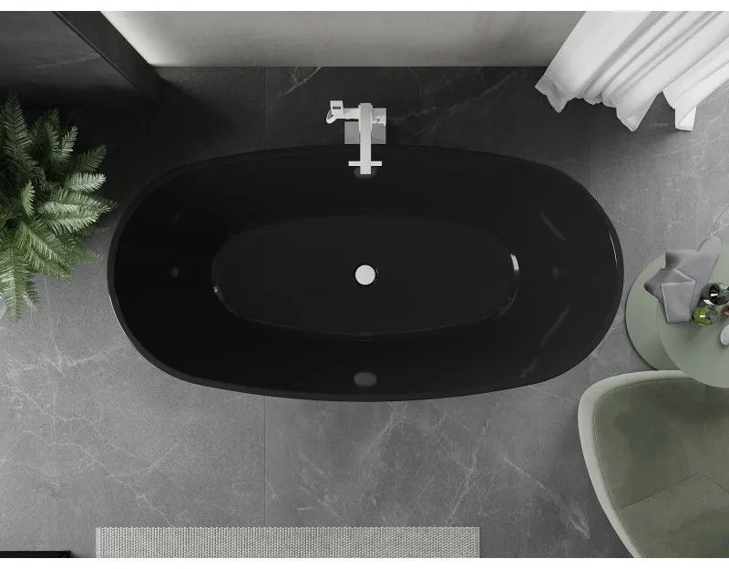 Mexen Eris, voľne stojaca vaňa 170 x 80 cm, čierna, biely prepad, 53441708070-20