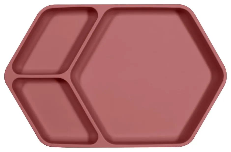 Červený silikónový detský tanier Kindsgut Squared, 25 x 16 cm
