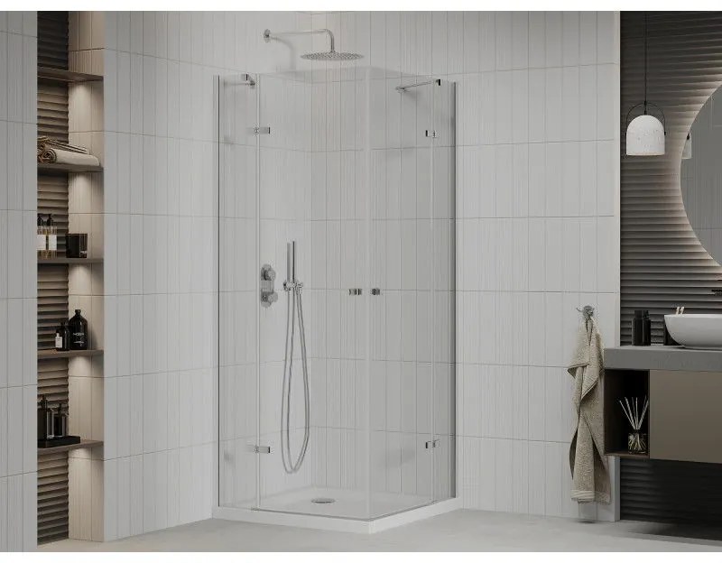 Mexen Roma Duo, sprchovací kút 70 (dvere) x 70 (dvere) cm, 6mm číre sklo, chrómový profil + slim sprchová vanička 5cm biela + chrómový sifón, 854-070-070-01-02-4010