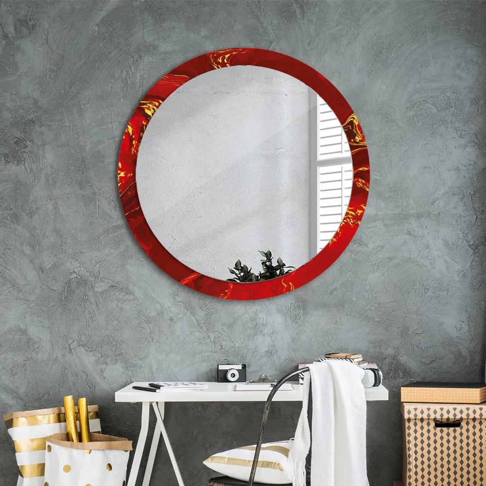 Okrúhle ozdobné zrkadlo na stenu Červená mramor fi 90 cm