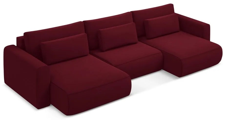 Vínovočervená zamatová rozkladacia/s úložným priestorom rohová pohovka (do tvaru "U") Kapua – Makamii